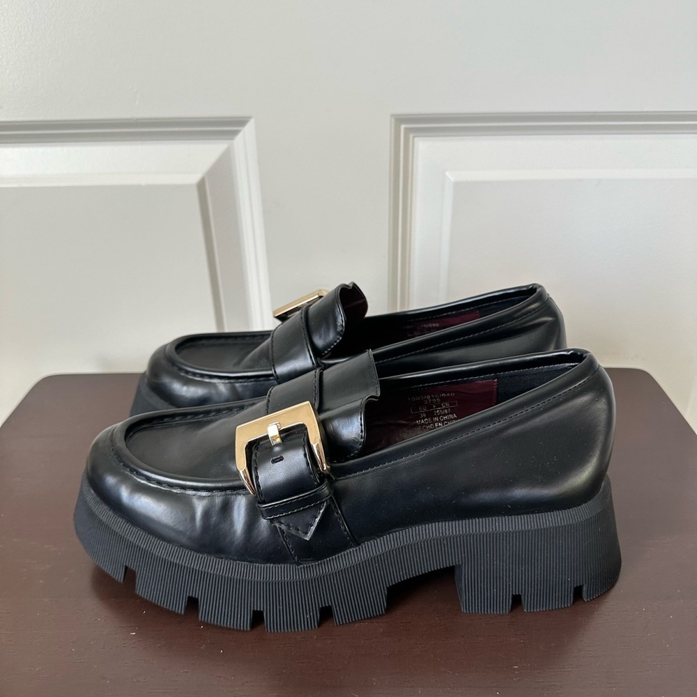 Zara Chunky Black Penny Loafers Size 8.5 (39) - Picture 2 of 7